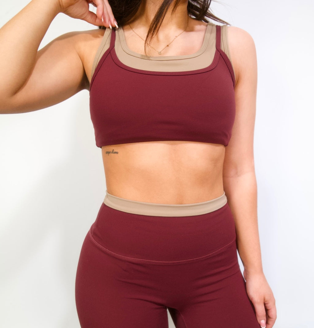 Double Layer Essential Legging- Toasted Berry & Taupe